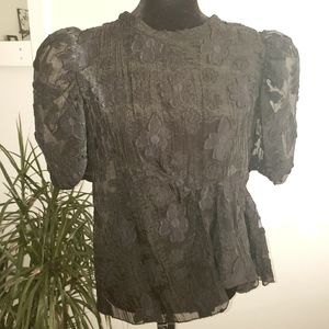 Elegant ZARA Black Floral Lace Puff Sleeve Blouse